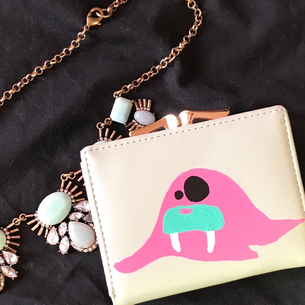 Offers! Walrus little guy sage green wallet ooak